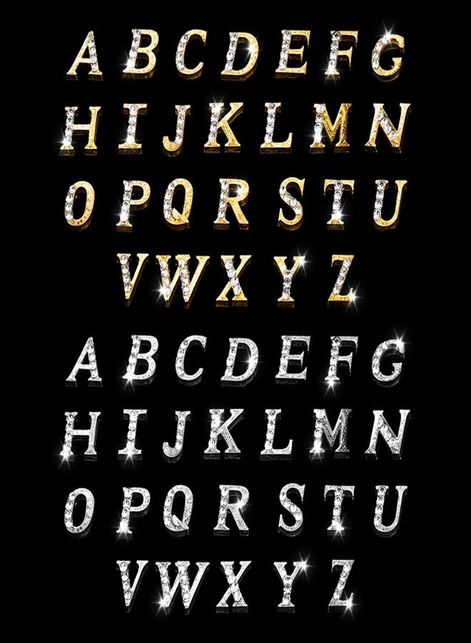 Eldraqth 52pcs Rhinestone Letters Nail Studs 3D Gold Letters Nail Charms Gems Alphabet Nail Studs Alloy Letters Nailes Decoration Capital Nails Charms Acrylic Nails Decoration Supplies for Girls Making Craft - Image 1
